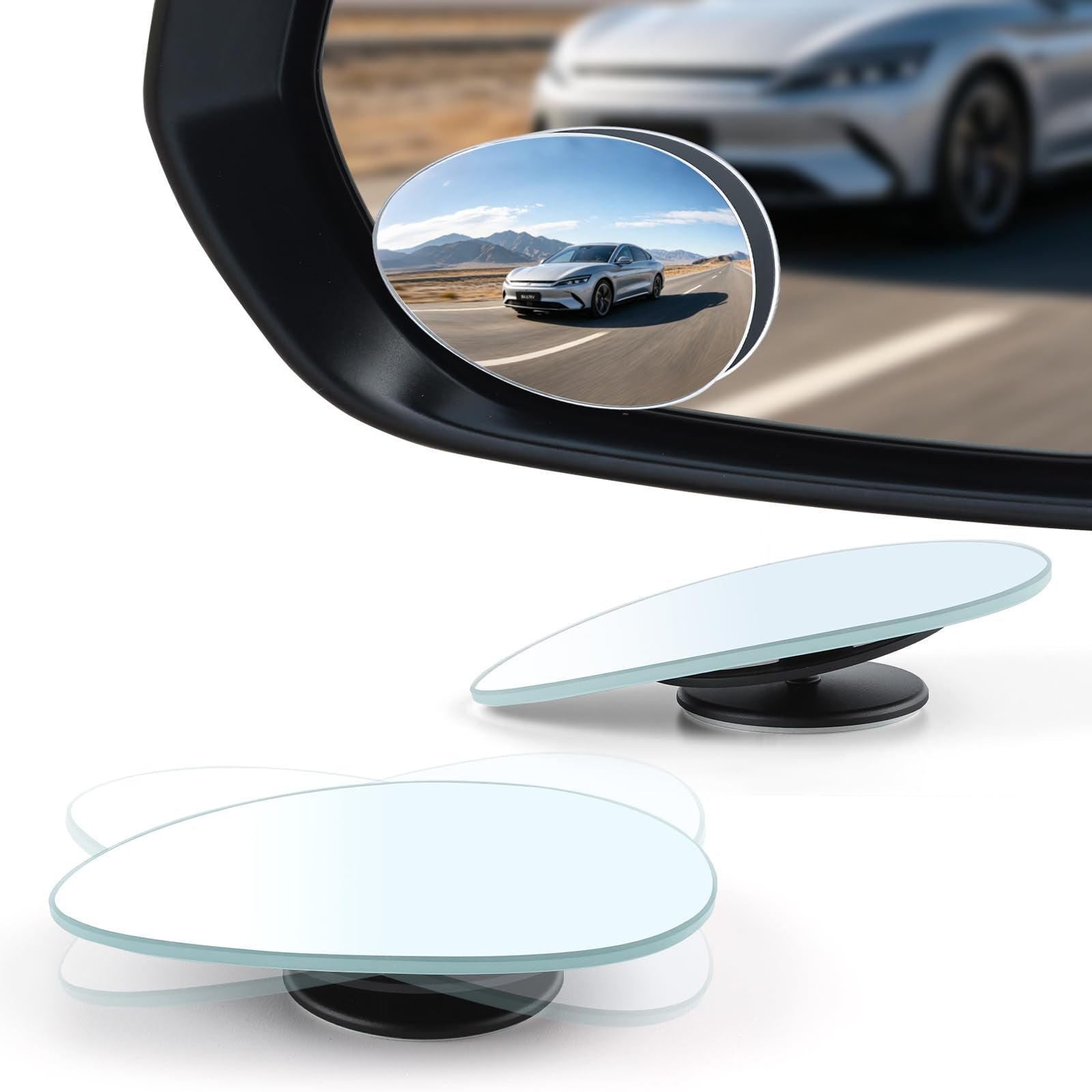 LivTee Blind Spot Mirror, Oval HD Glass Frameless Convex Rear View Mirror with wide angle Adjustable Stick for Cars SUV and Trucks, Pack of 2