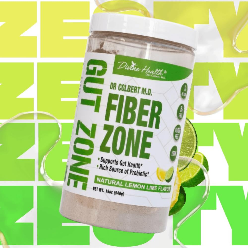 Dr. Colbert, MD Fiber Zone Powder | Lemon-Lime | by Divine Health | Gut Zone | Prebiotics | 6g Fiber | Psyllium Husk & Inulin | Recommended in Keto Zone Diet | 19 oz | 60 Servings