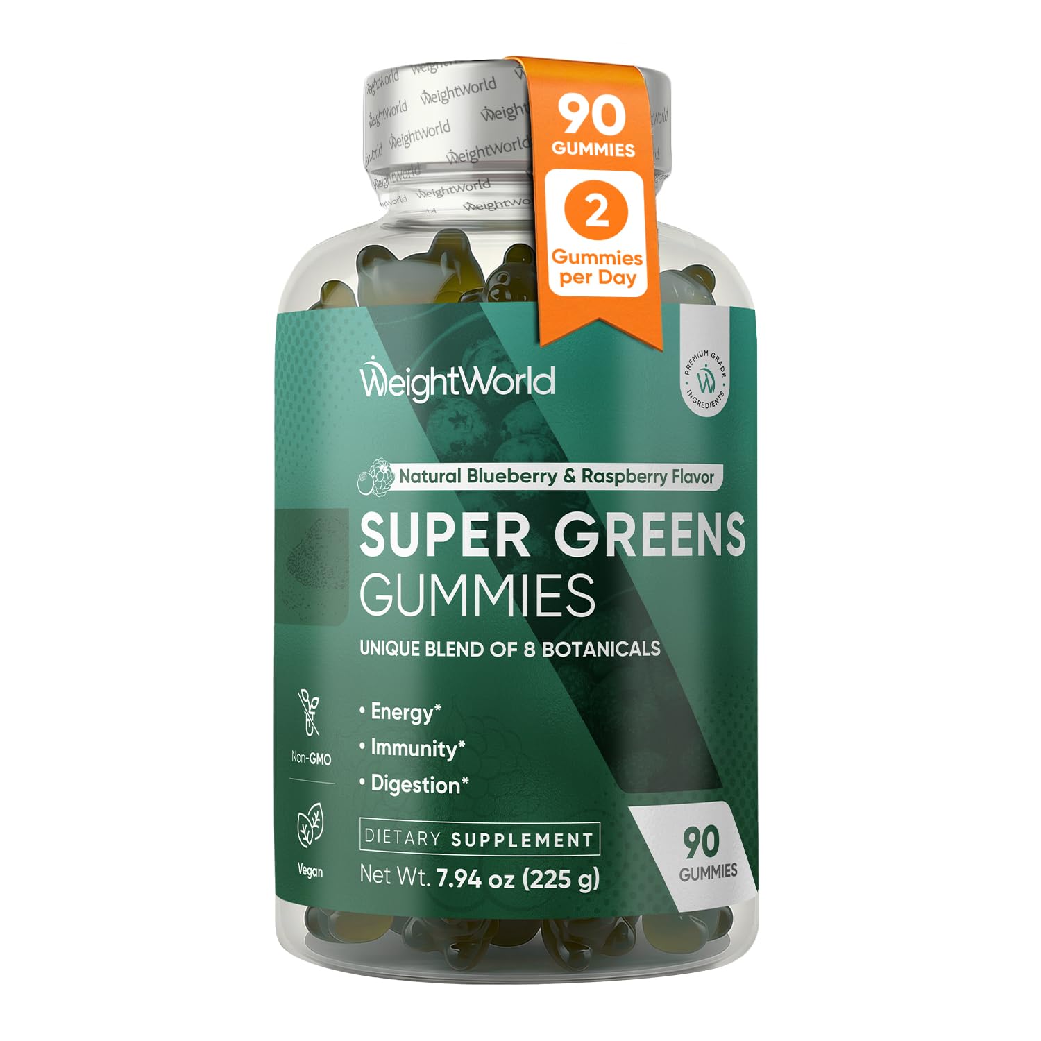 WeightWorld Super Greens Gummies - Energy, Immunity, Gut & Digestive Health - 45-Day Supply - Daily Greens Supplements - Moringa, Broccoli, Spinach + Vitamins & Minerals - 90 Vegan Superfood Gummies