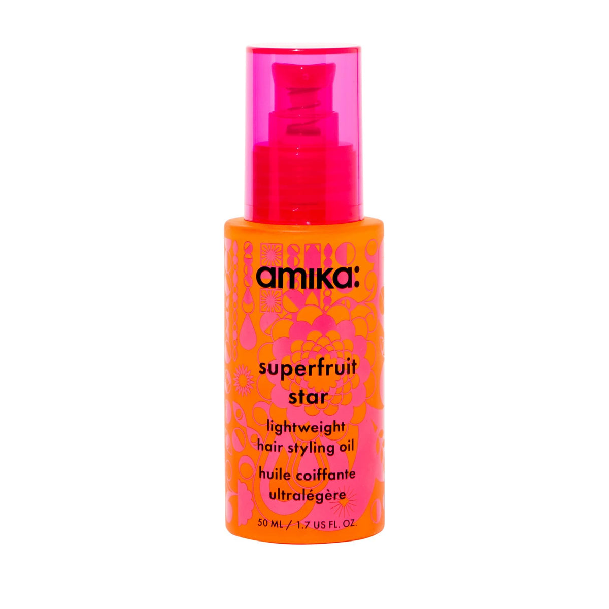 amika superfruit star lightweight hair styling + heat defense oil, 1.7oz | heat protection, strengthen + reduce breakage, smooth frizz, add glossy shine