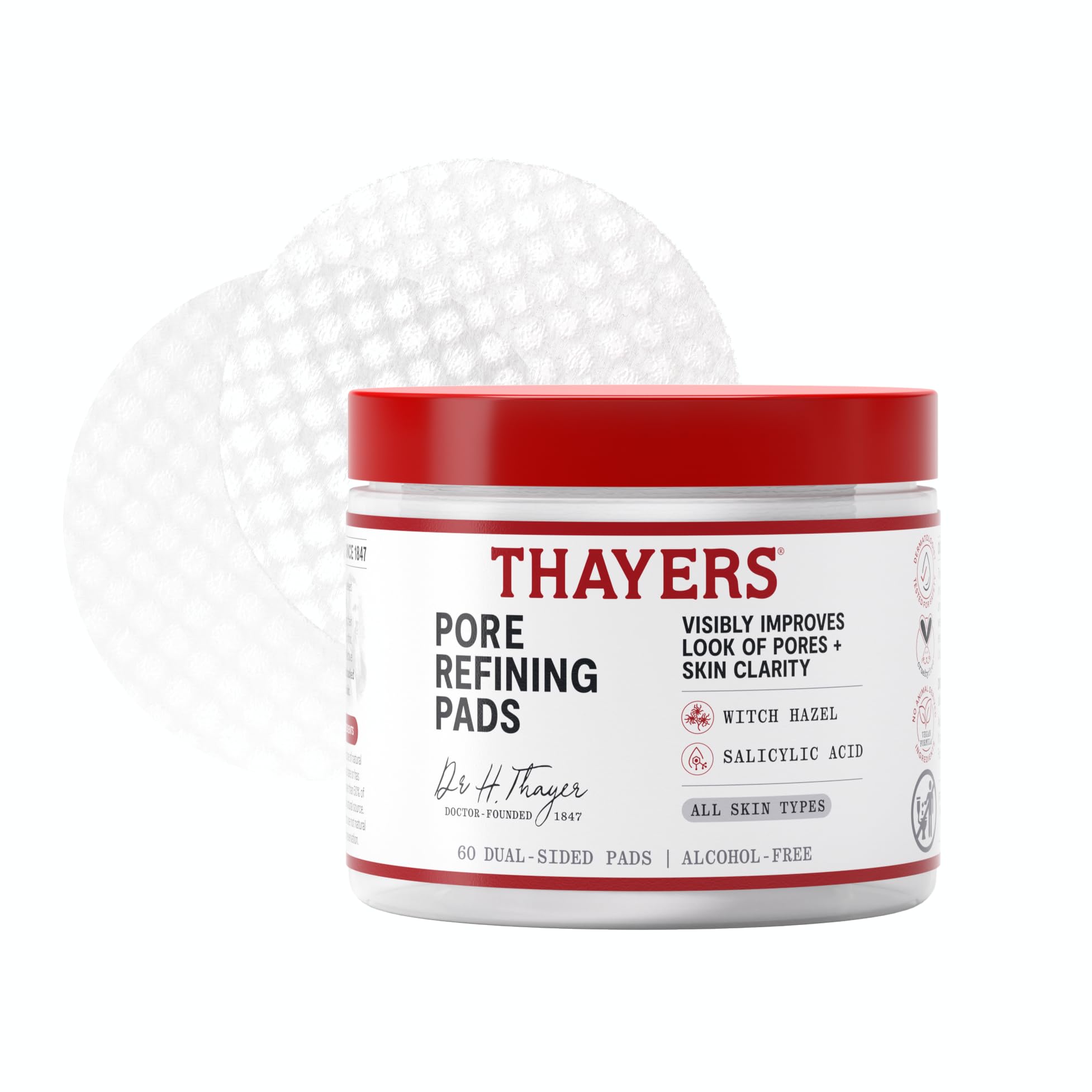 Thayers Pore Refining Toner Pads, Dual-Sided Exfoliating Pads with Witch Hazel, Salicylic Acid & Hyaluronic Acid to Improve Look of Pores and Skin Clarity, Made For All Skin Types, 60 Count