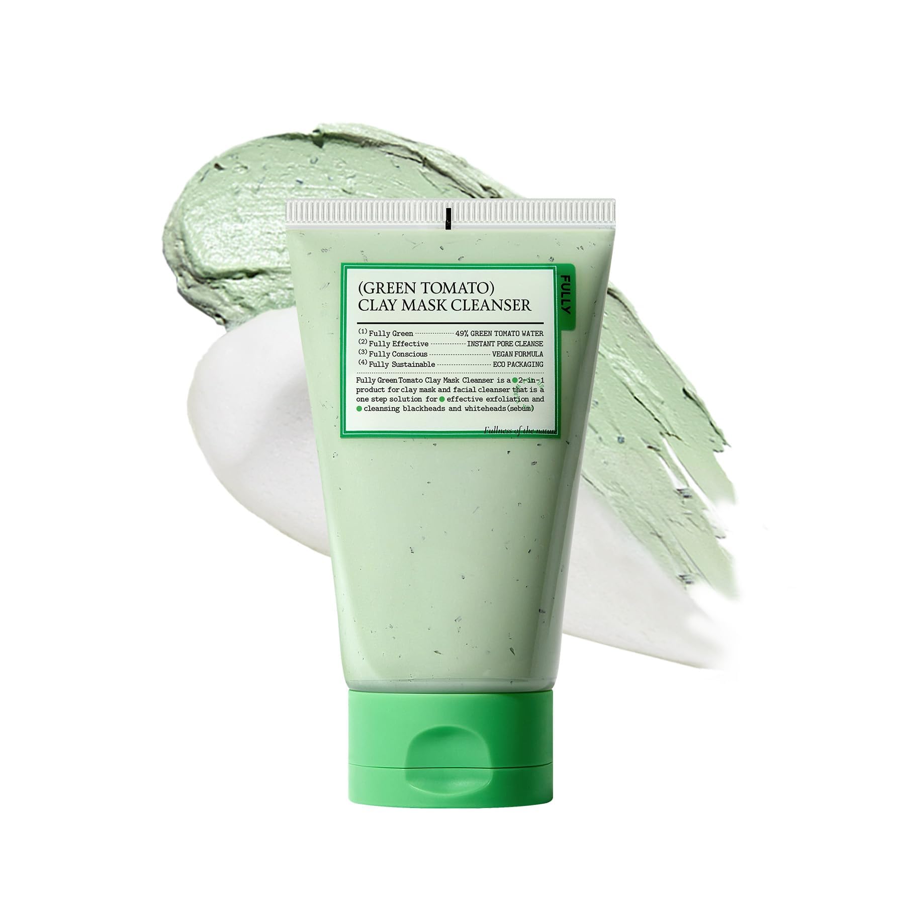 FULLY Green Tomato Pore Cleanser, Cardi B’s Clay Mask Cleanser for Deep Pore Cleanse & Pore Minimizer, Blackhead & Sebum Control, Gentle Face Wash for Women, Korean Skincare
