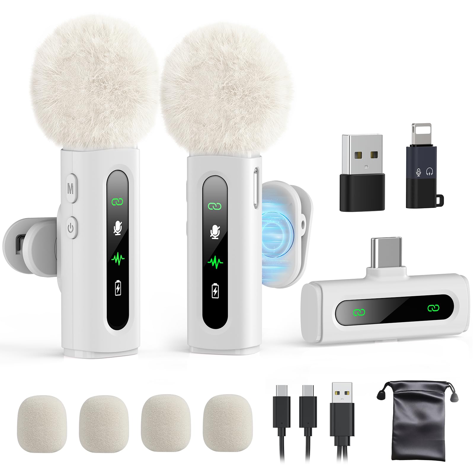 USB C Lavalier Microphone Wireless Mini Mic for Type-C Android Phone/Tablet/PC Video Recording Clip-on Mics with Rotatable Clip&Denoise Recording, Ideal for Vlog Tiktok Youtube Content Creator, White