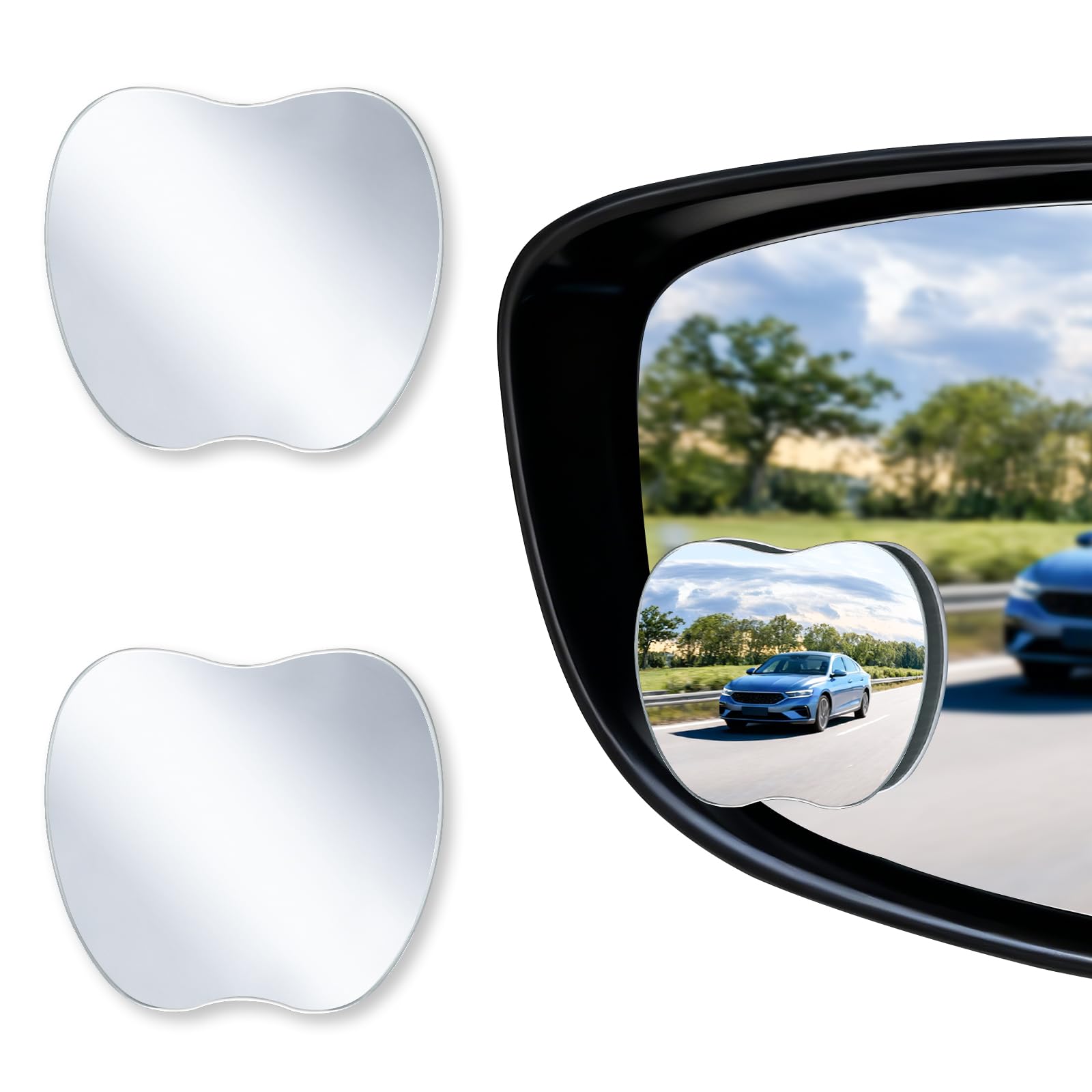 LivTee Blind Spot Mirrors, Apple-Shaped HD Glass Frameless Convex Rear View Mirrors, Wide Angle Adjustable Stick for Side Mirror, Automotive Exterior Accessories for Car, SUV & Trucks, Pack of 2