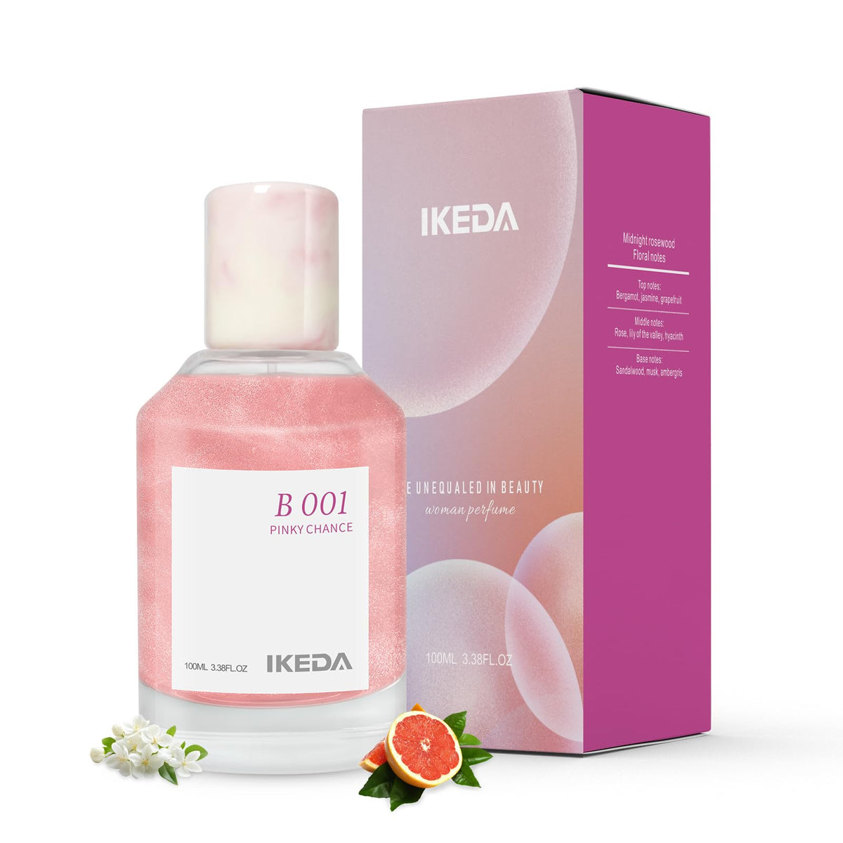 ikeda perfume Women Perfume,Eau de Parfum 100ml Mini Bottle Long Lasting Fragrance, Jasmine,Rose,Myrtle Sandalwood Scents Fruity Notes Gift for Girl (Pink Meet)