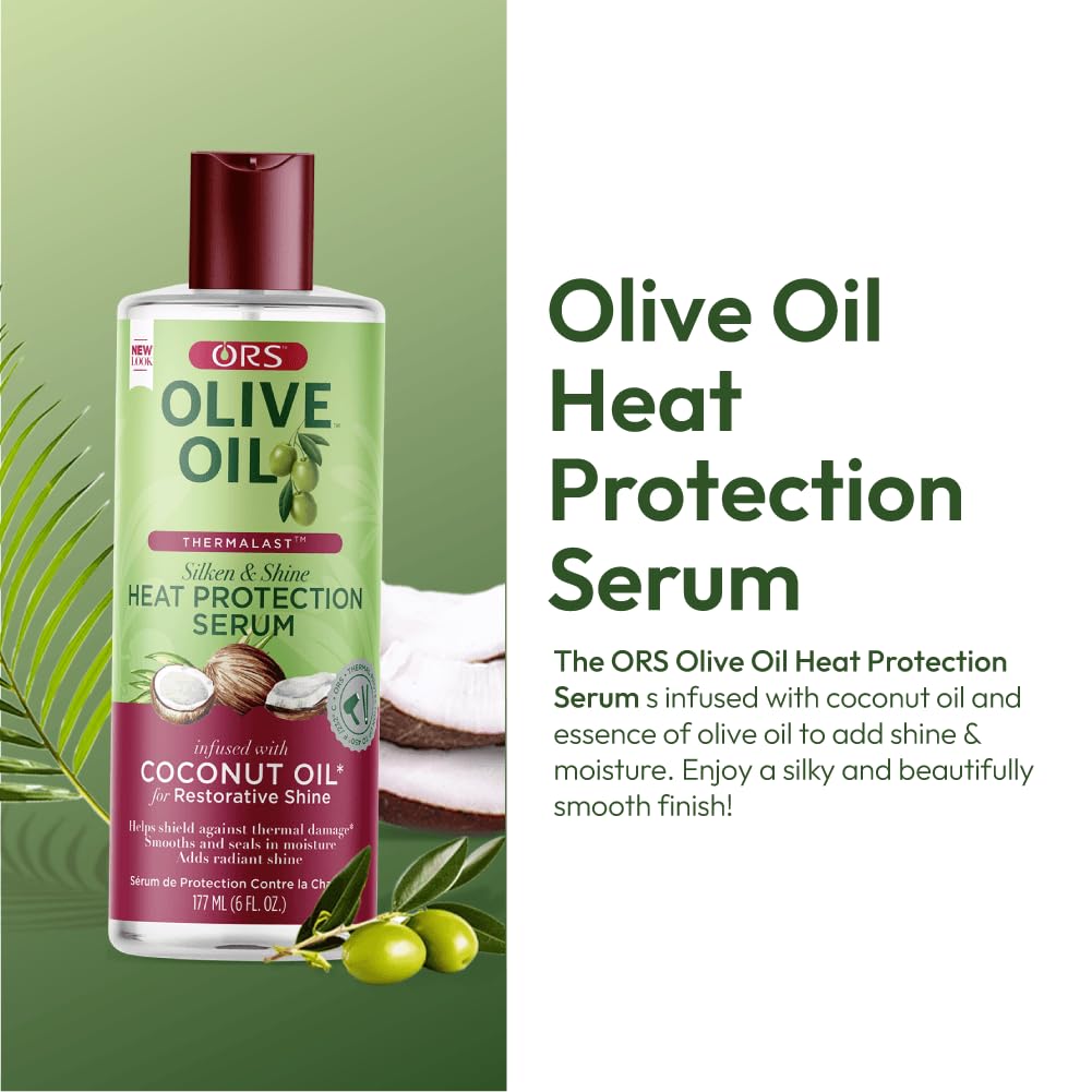 ORS Olive Oil Heat Protection Hair Serum with Coconut Oil for Restorative Shine 6 Ounces