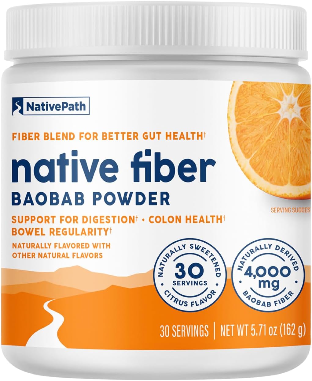 NativePath Baobab Prebiotic Fiber, Orange, Sugar-Free, 30 Servings