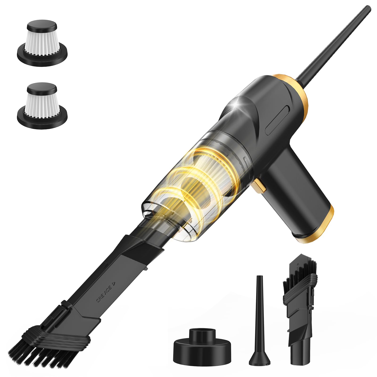 ONYXROSE Car Handheld Mini Vacuum Cleaner, Cordless Portable with 90W Motor, HEPA Filter, USB-C Charging, Blow Function & Multi-Attachments, 1.1Lbs Lightweight for Car Interior Cleaning
