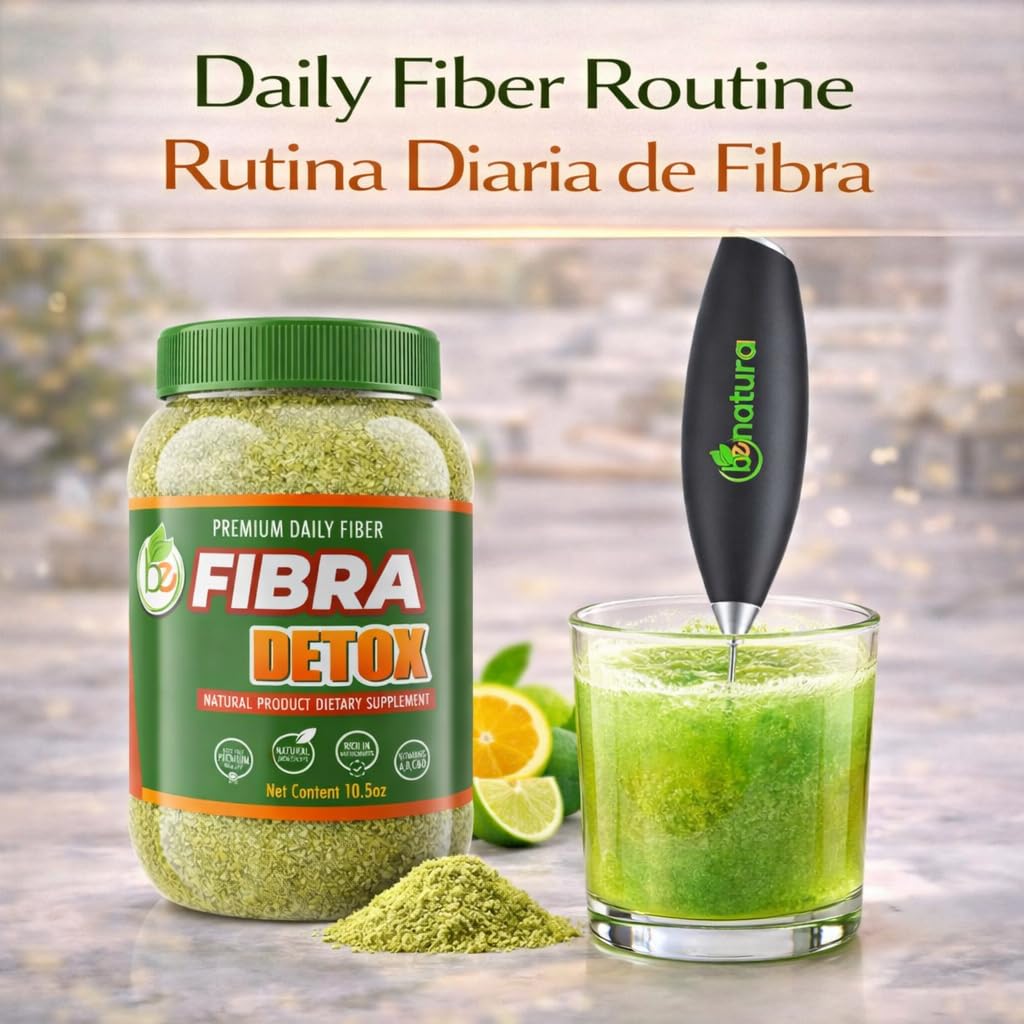 BE Fibra–Premium Daily Fiber Supplement–10.5oz Drink Mix–Rich in Antioxidants & Vitamins A, B12,C & D, Supports Digestive Health & Detox,Plant-Based, Vegan, Non-GMO,Includes Drink Mixer by BexpertsUSA