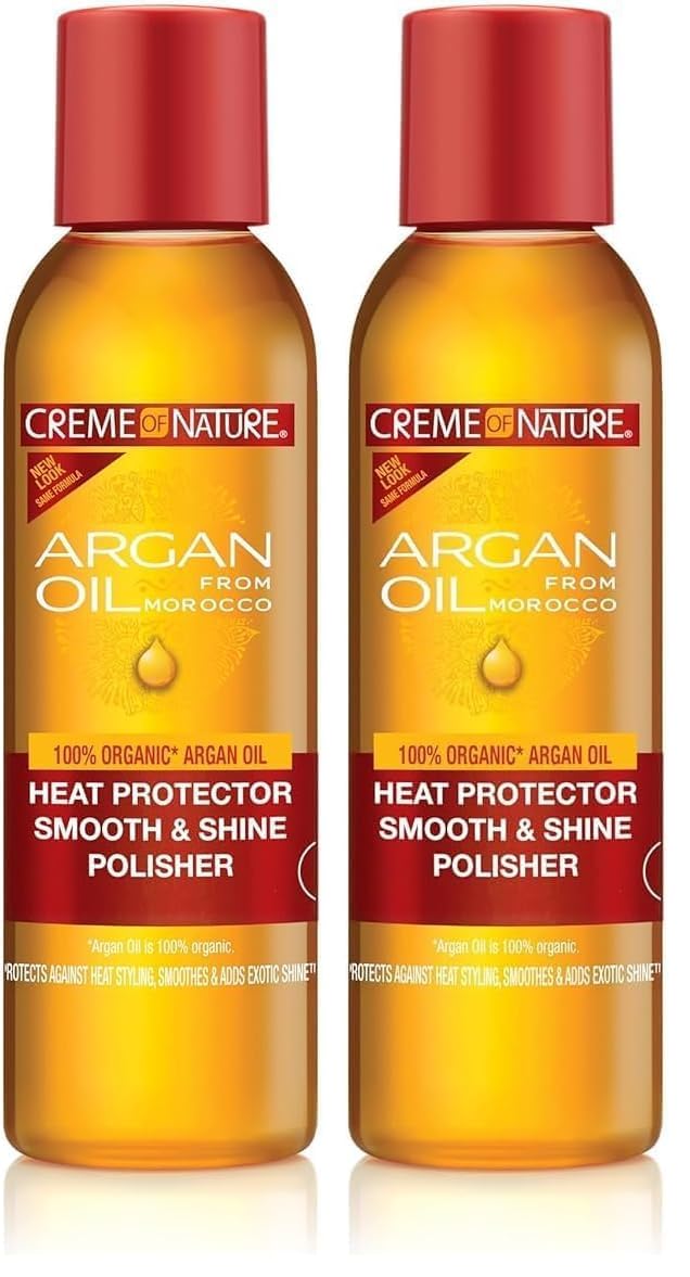 Creme of Nature Heat Protector Smooth & Shine Polisher, Seals Shine, Smooths Hair, Protects Up to 450°F, Infused with Argan Oil, 4 fl oz (Pack of 2)