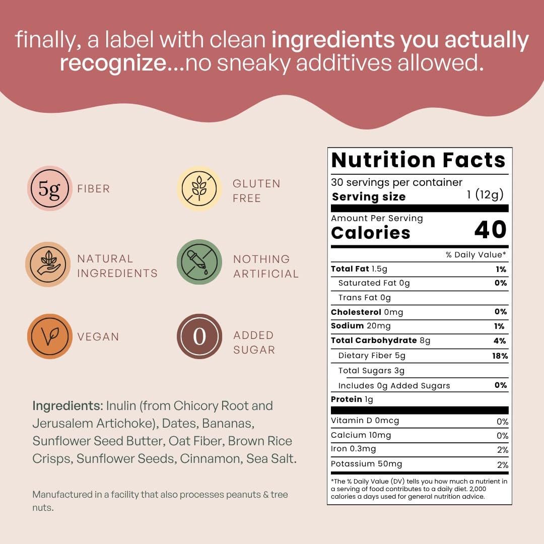 Fiome Fiber Bites - 5g Daily Fiber Supplement - Supports Regularity, Digestion and Gut Health - All Natural Ingredients, 30 Servings, Banana Cinnamon Flavor