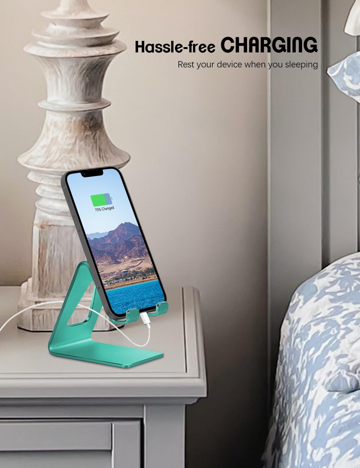 Aoviho Desk Cell Phone Stand - Aluminum Phone Holder Cradle Dock for iPhone 13 12 Pro 11 X Xs Max 8 7 6 6s Plus SE 5 5s Samsung, All Smart Phones 4-10 Inch, Fresh Green