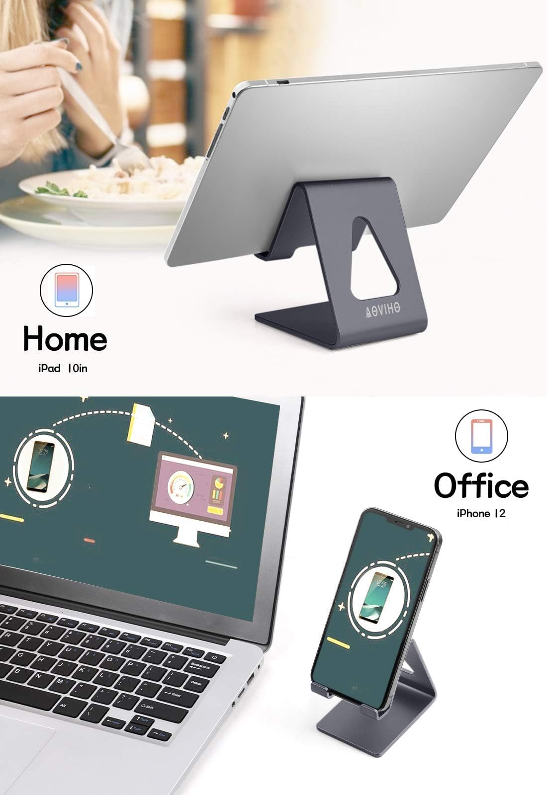 Aoviho Cell Phone Stand Desk Phone Holder - Aluminum Mobile Phone Cradle Dock for iPhone 15 14 13 12 pro 11 X Xs max 8 7 6 6s Plus SE 5 Samsung All Smart Phones, Dark Gray
