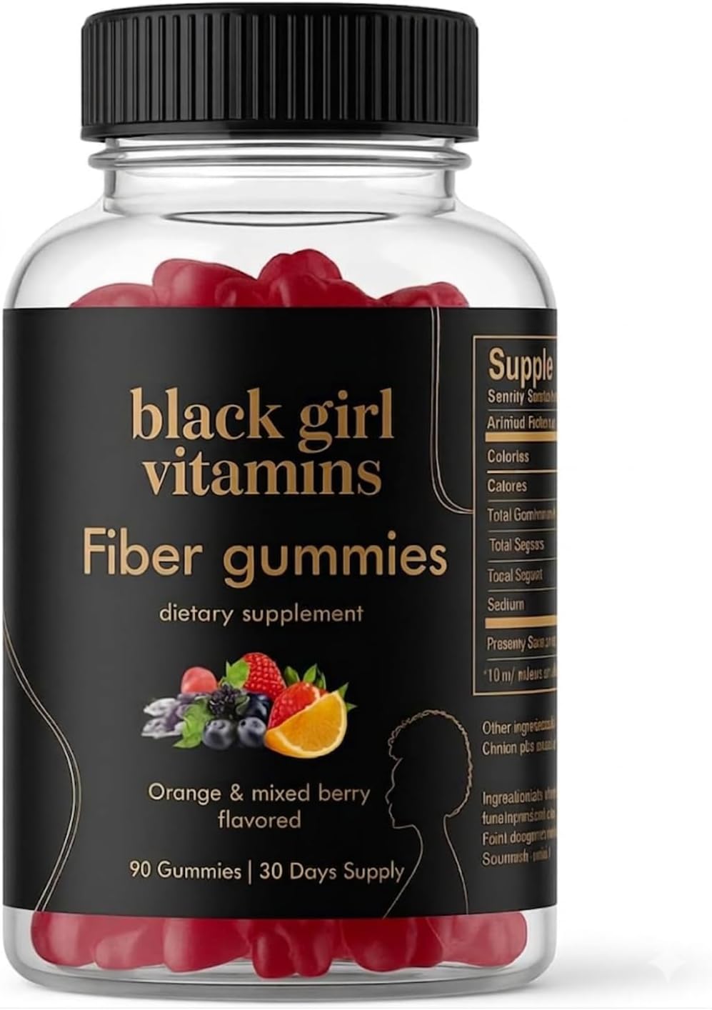 Black Girl Vitamins - Fiber Gummies - Prebiotic for Gut Health & Bloat Relief - Supports Digestion, Regularity & Microbiome Balance - Vegan, Gluten-Free, Halal (Orange & Mixed Berry, 30 Day Supply)