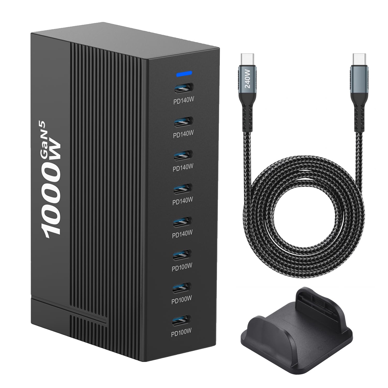 1000W 8-Port GaN5 Desktop Charging Station, High-Power USB Charging Hub with 5X 140W and 3X 100W PD Ports, Fast Charger for Laptops, Tablets, and Smartphones