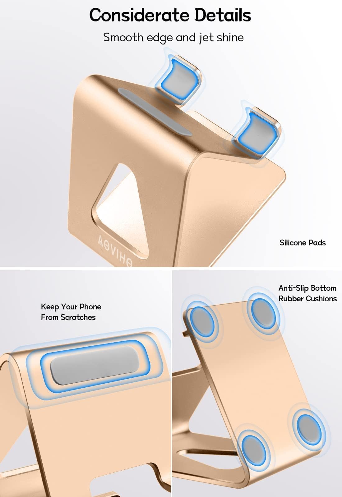 Aoviho Cell Phone Stand for Desk, Aluminum Phone Holder for iPhone 17 16 15 Pro Max, Samsung Galaxy, Stable Office Desk Accessories,Hands Free Stand for Office Home, Rose Gold