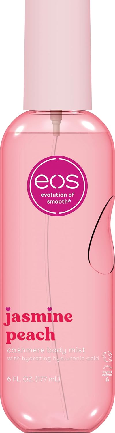 eos Cashmere Body Mist, Jasmine Peach, Body Spray for Women, Hair Mist, Floral Perfume, Moisturizing, Hyaluronic Acid, Glycerin, Vegan, Cruelty-free, 6 fl oz
