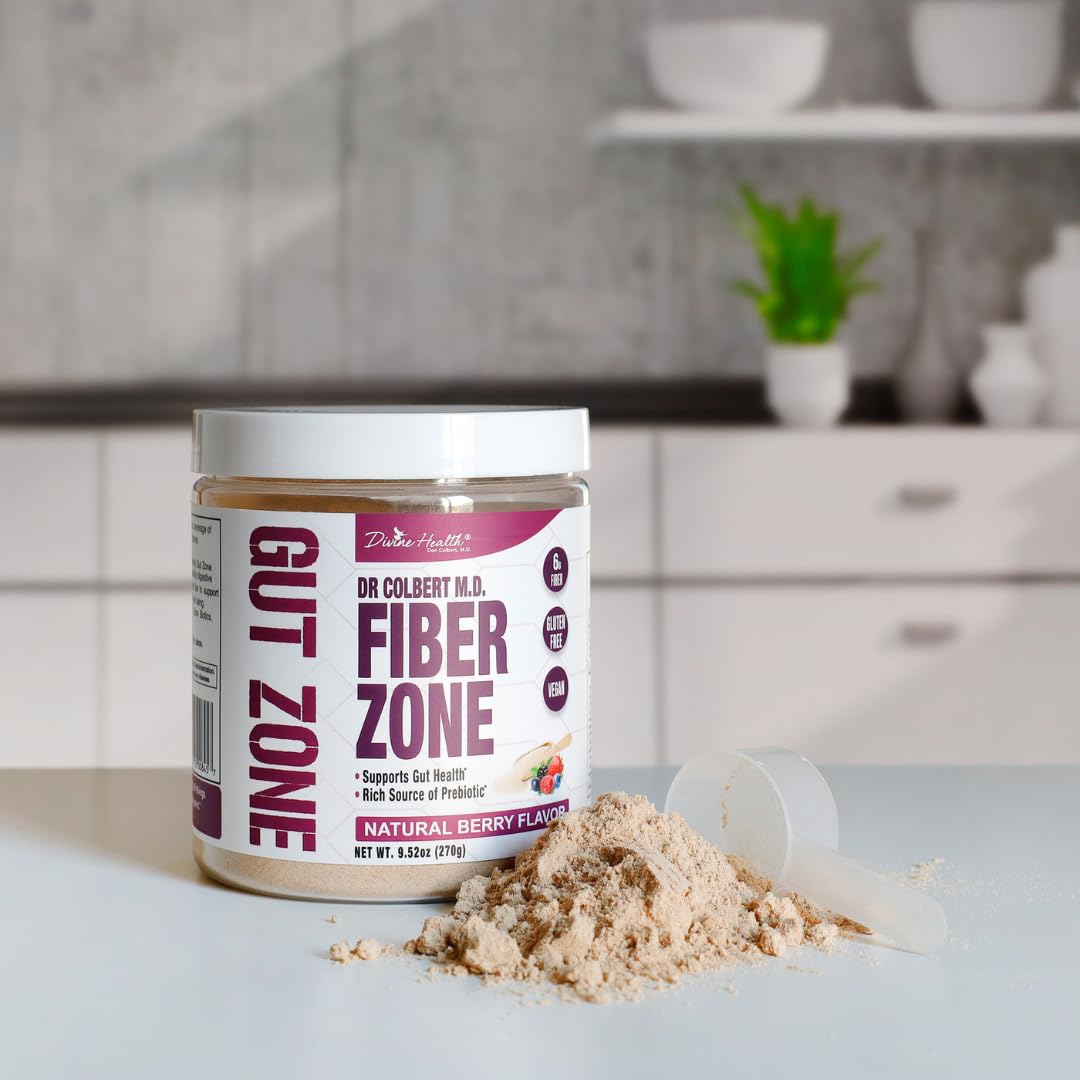 Dr Colbert, MD Fiber Zone Powder | Berry Flavor | Prebiotics, Insoluble & Soluble Fiber | Psyllium Husk | Inulin | Recommended in Keto Zone Diet & Healthy Gut Zone | 9.52 oz | 30 Servings