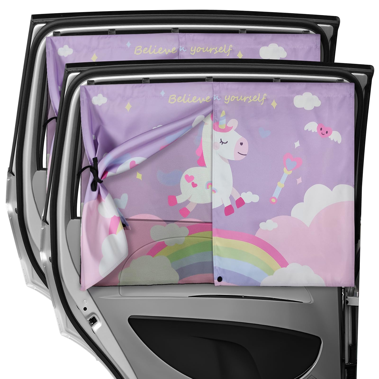 Car Window Shades, 2 PCS Magnetic Double Layer Car Sun Shade for Side Windows Privacy Full Covers/Half Shade Options Unicorn Patterns Car Window Curtains for Baby Protection