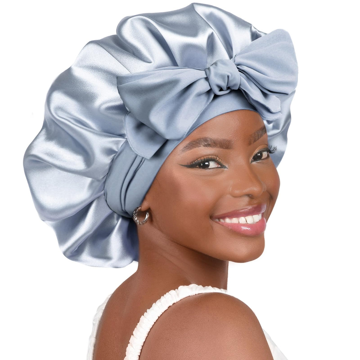 YANIBEST Adjustable Satin Bonnet for Sleeping Women Double Layer Hair Wrap Reduce Friction Prevent Frizz Natural Curly Hair, Blue