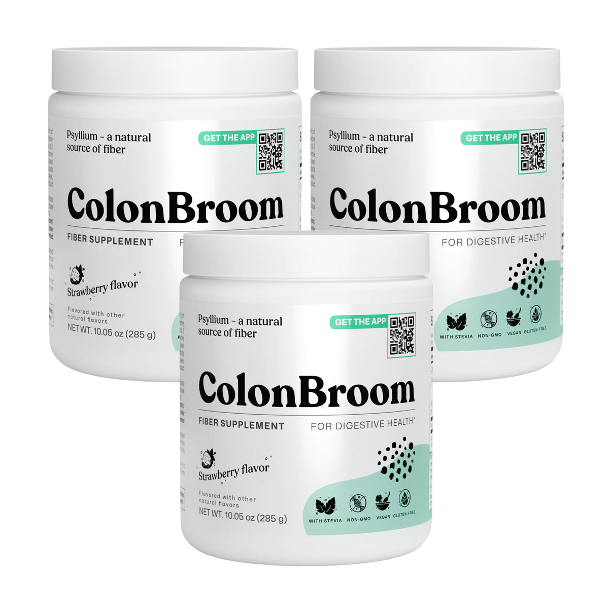 ColonBroom Psyllium Husk Powders (Strawberry, 150 Servings) - Colon Cleanse for Bloating Relief & Gut Health - Colon Broom Fiber Powder Drink - Vegan, Gluten Free, Non-GMO Fiber Powder Supplement