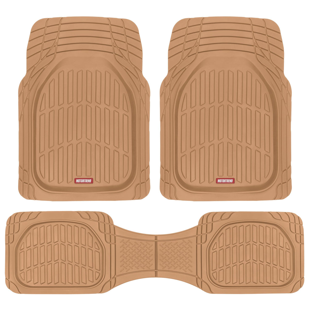 Motor Trend FlexTough Floor Mats for Cars, Beige Deep Dish All-Weather Mats, Waterproof Trim-To Fit Automotive Floor Mats for Cars Trucks SUV, Universal Floor Liner Car Accessories