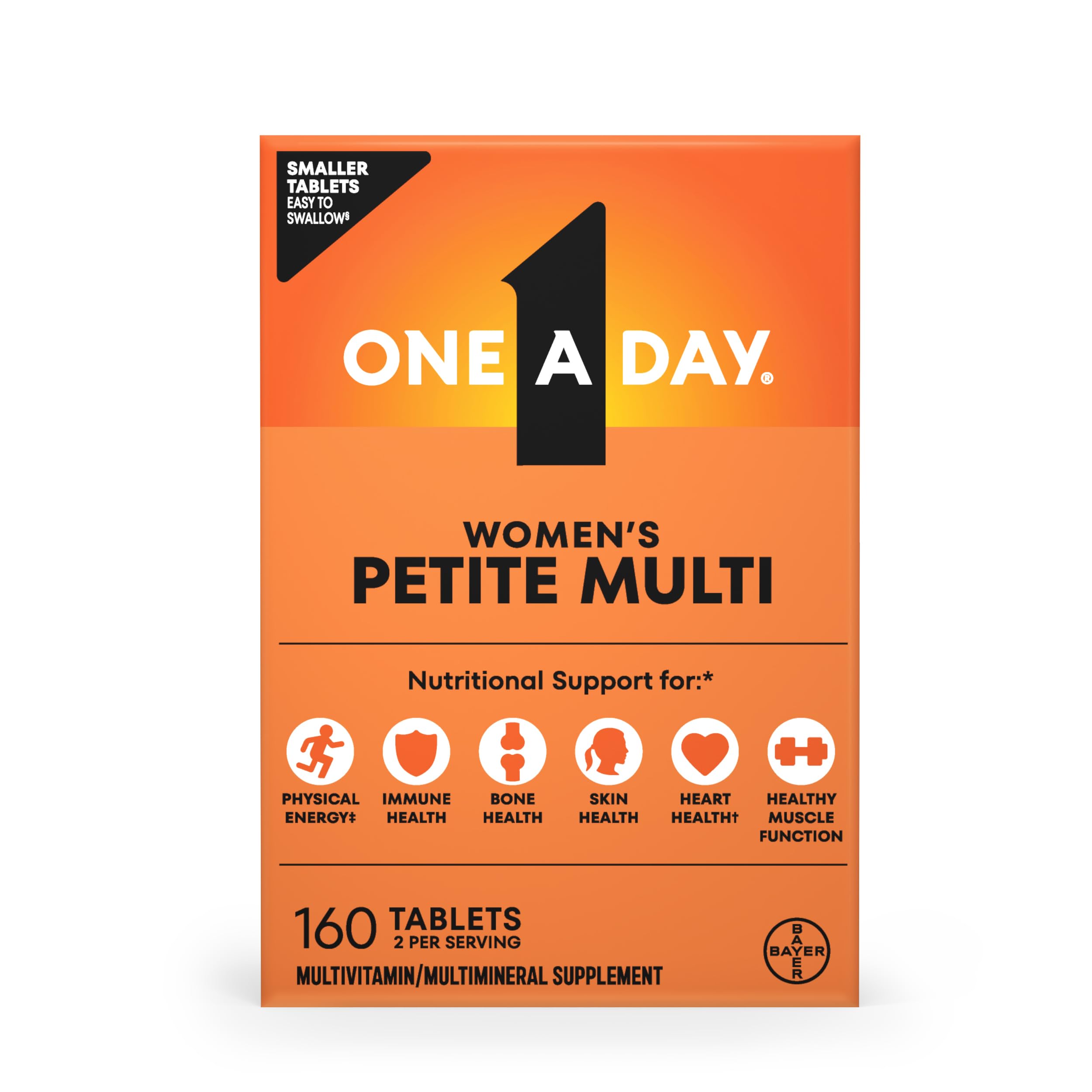 One A Day Women’s Petites Multivitamin,Supplement with Vitamin A, C, D, E and Zinc for Immune Health Support, B Vitamins, Biotin, Folate (as folic acid) & more,Tablet, 160 count