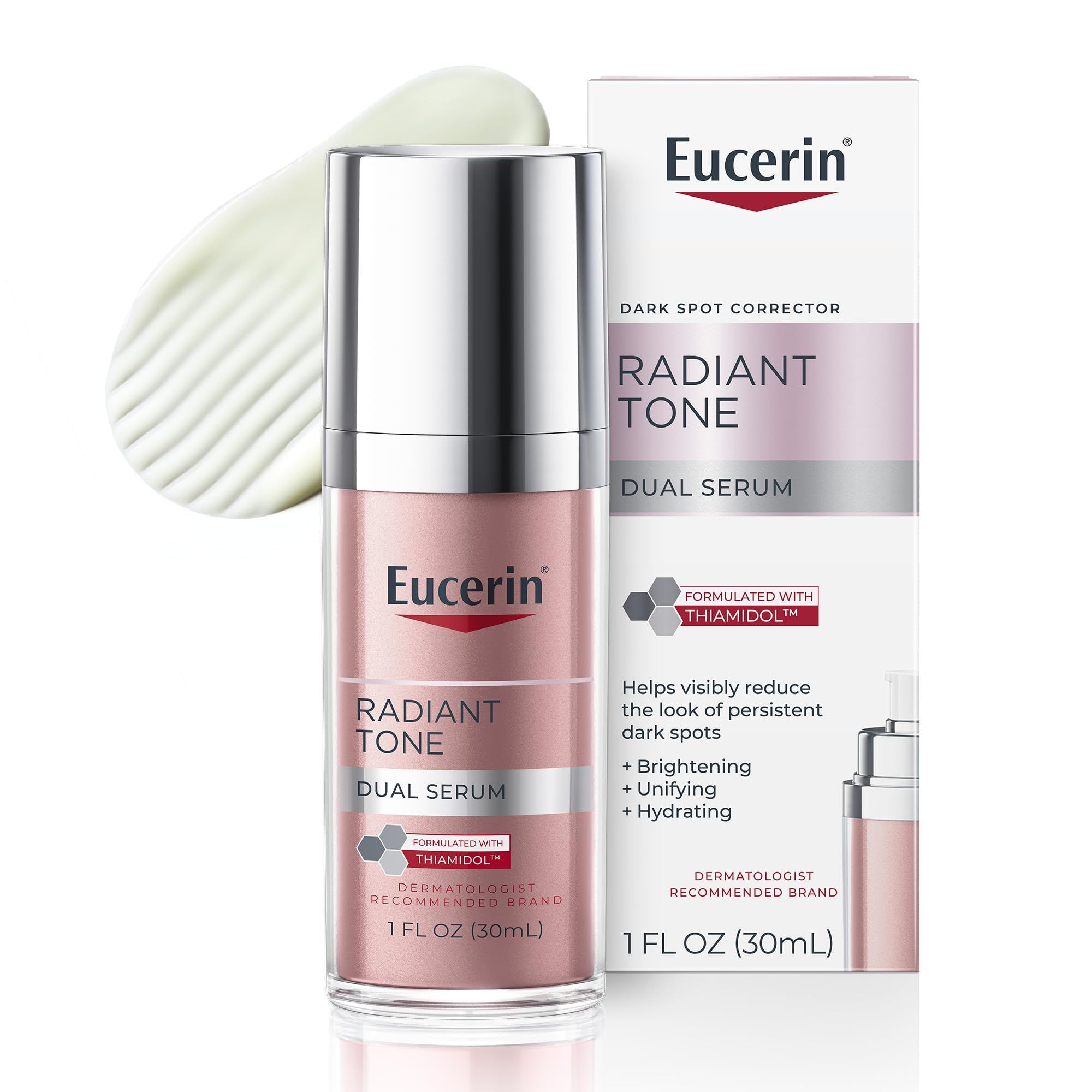 Eucerin Radiant Tone Dual Serum Dark Spot Corrector, Dark Spot Serum with Thiamidol and Hyaluronic Acid, 1 Fl Oz Bottle