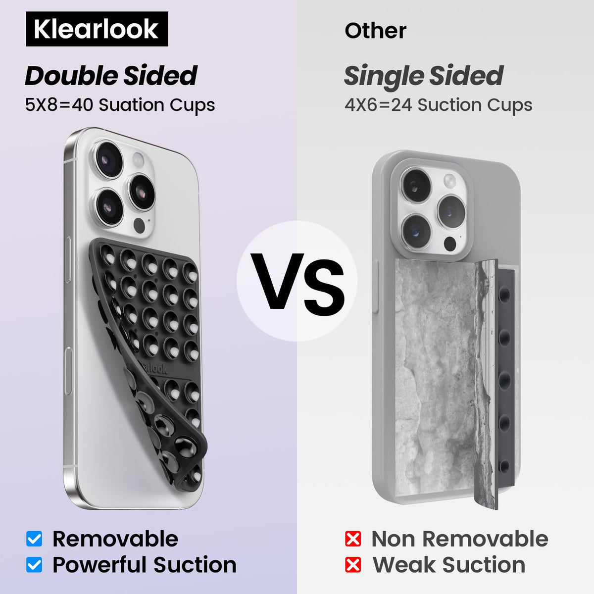 2PCS Silicone Suction Cup Phone Case Mount Double Sided, Hands-Free Phone Accessories Holder for Selfies and Videos, Silicon Sticky Phone Grip for iPhone and Android Transparent&Light Blue