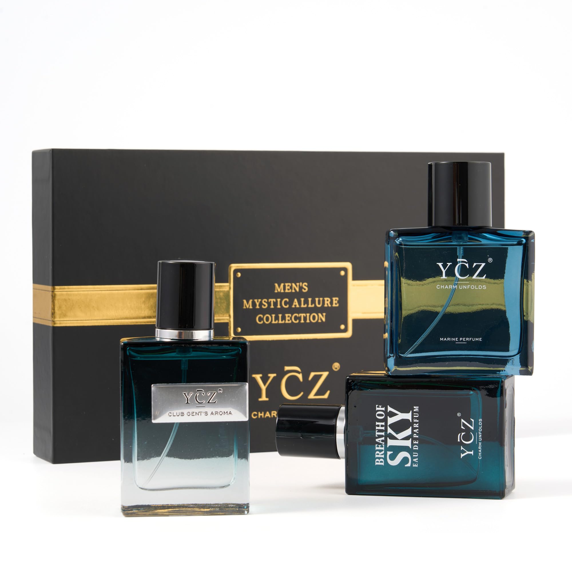 Ycz Cologne for Men Set, 3-Piece Men's Cologne Gift Set, Ocean, Sky & Club Fragrances, 50ml Each, Woody Fresh Citrus Eau de Cologne, Long Lasting Men's Perfume Gift Box for Daily, Office, Father's Day