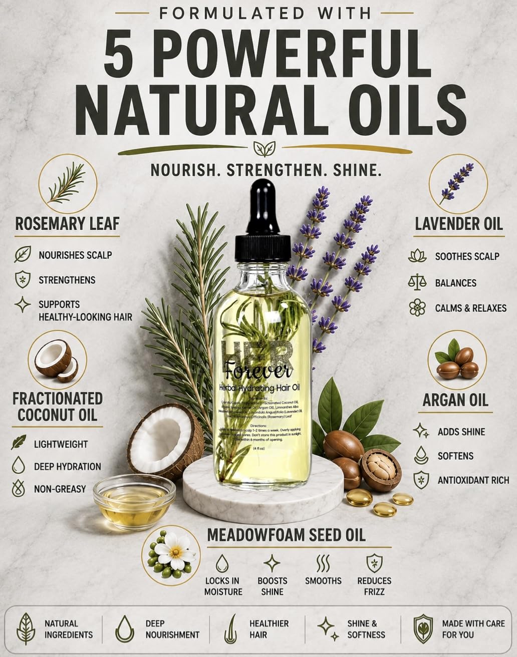 Forever Her Herbal Hydrating Hair Oil for All HER Hair Types – Rosemary, Lavender & Argan Oil for Dry Hair, Scalp Care & Edges, 4 fl oz