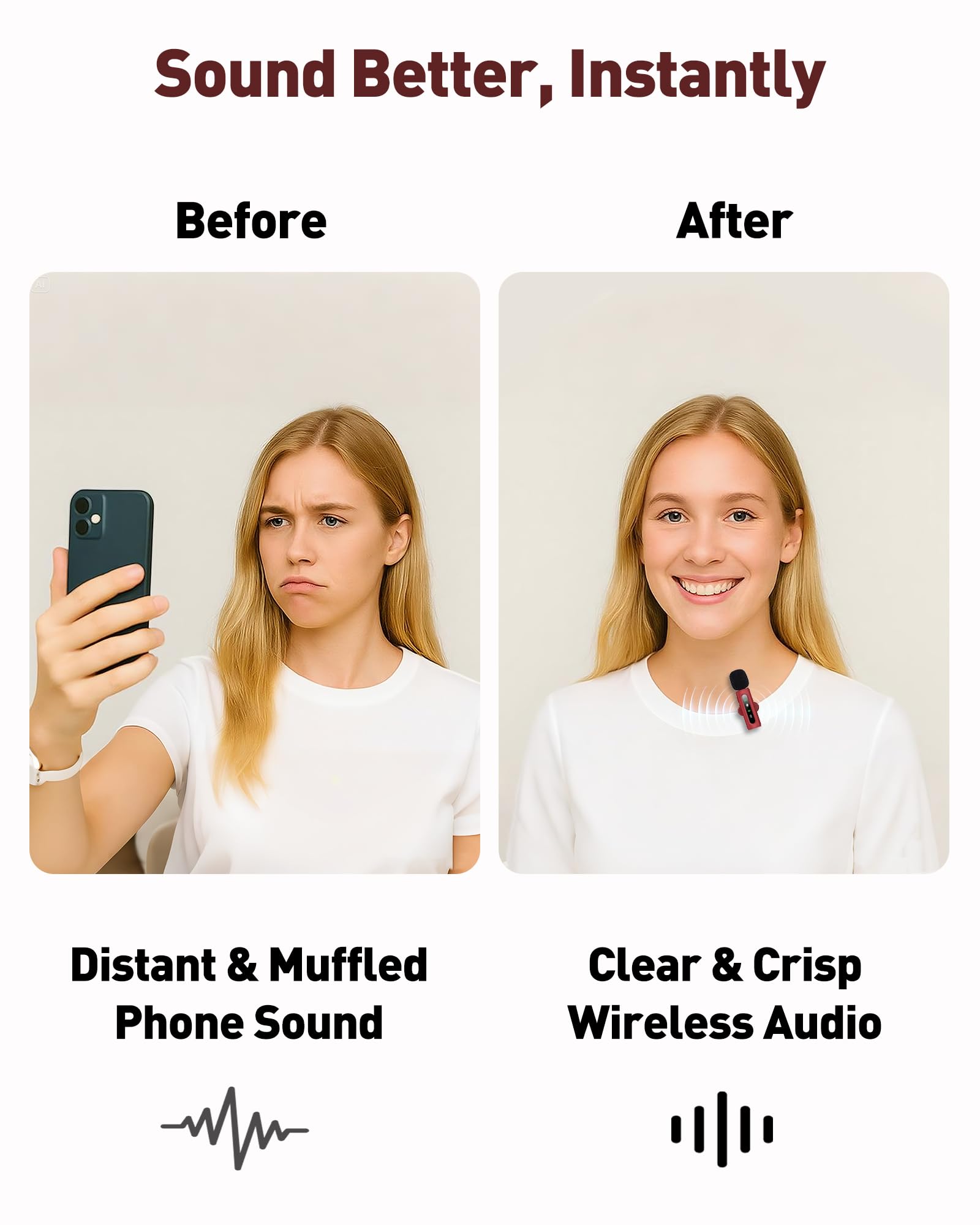 USB C Lavalier Microphone Wireless Mini Mic for Type-C Android Phone/Tablet/PC Video Recording Clip-on Mics with Rotatable Clip&Denoise Recording, Ideal for Vlog Tiktok Youtube Content Creator, Red