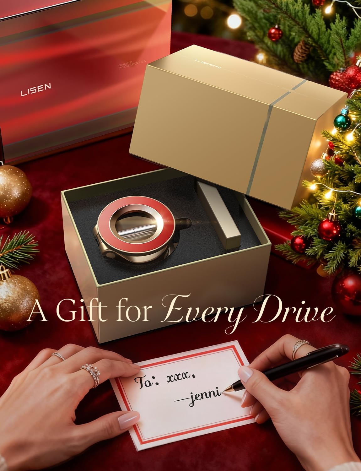 LISEN for Magsafe Car Mount, Cell Phone Holders for Your Car, Magnetic Car Accessories for Women Men Truck Jeep BMW, Vacuum Gifts Kits for iPhone 17 Pro Max 16 15 14 13 12, Samsung S26, Gold Red