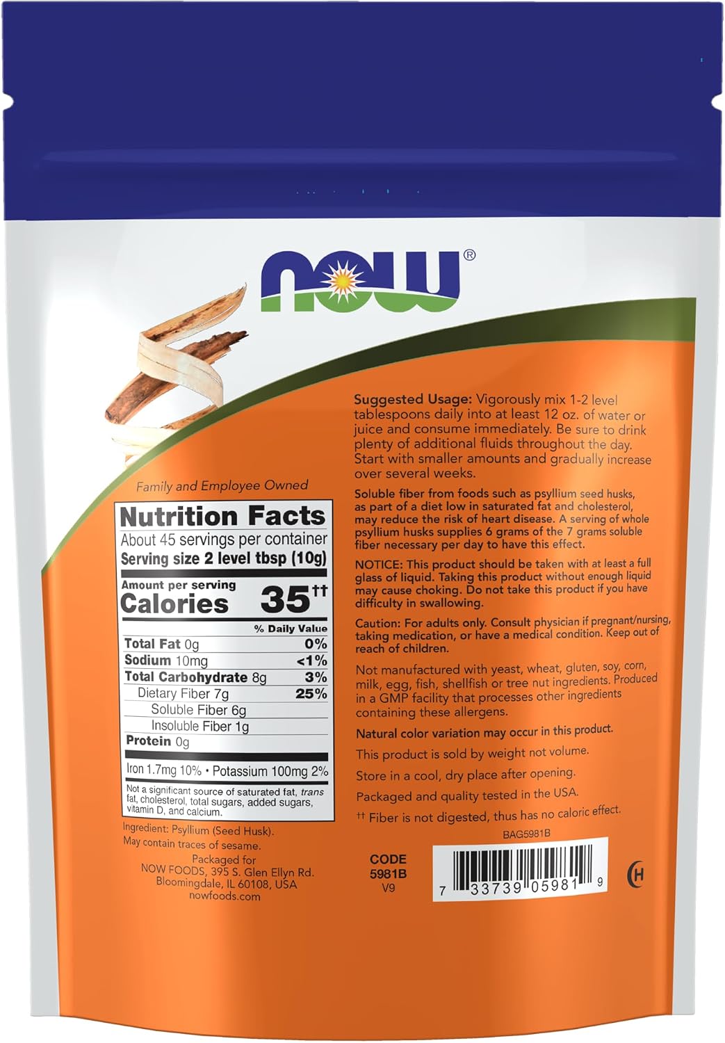 NOW Foods Supplements, Whole Psyllium Husks, Non-GMO Project Verified, Soluble Fiber, 16-Ounce