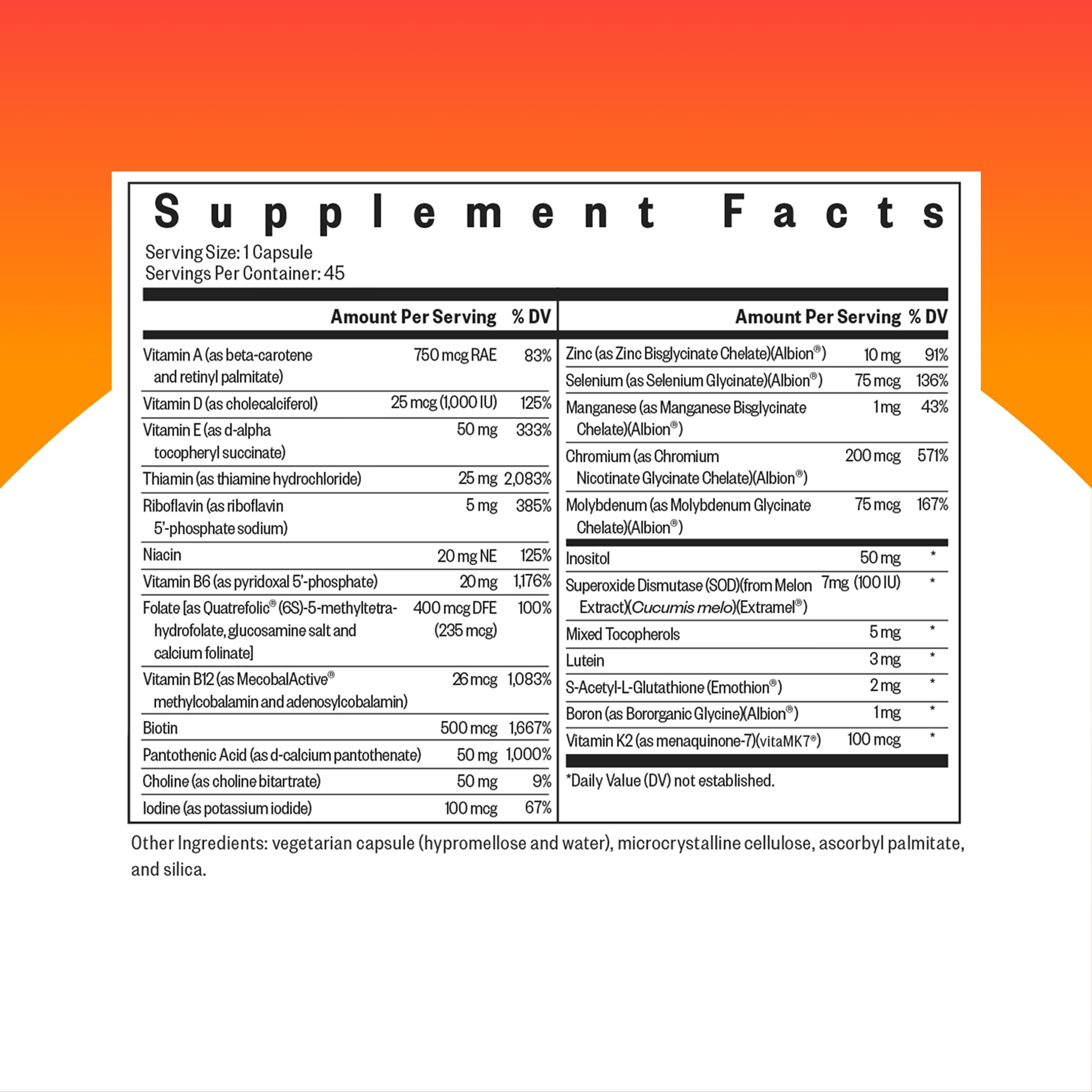 Seeking Health Multivitamin One - Supplement with Zinc, Vitamin B12, & Vitamin A - Magnesium-Free Formula - Multivitamin Supports Methylation & Healthy Aging - 45 Capsules