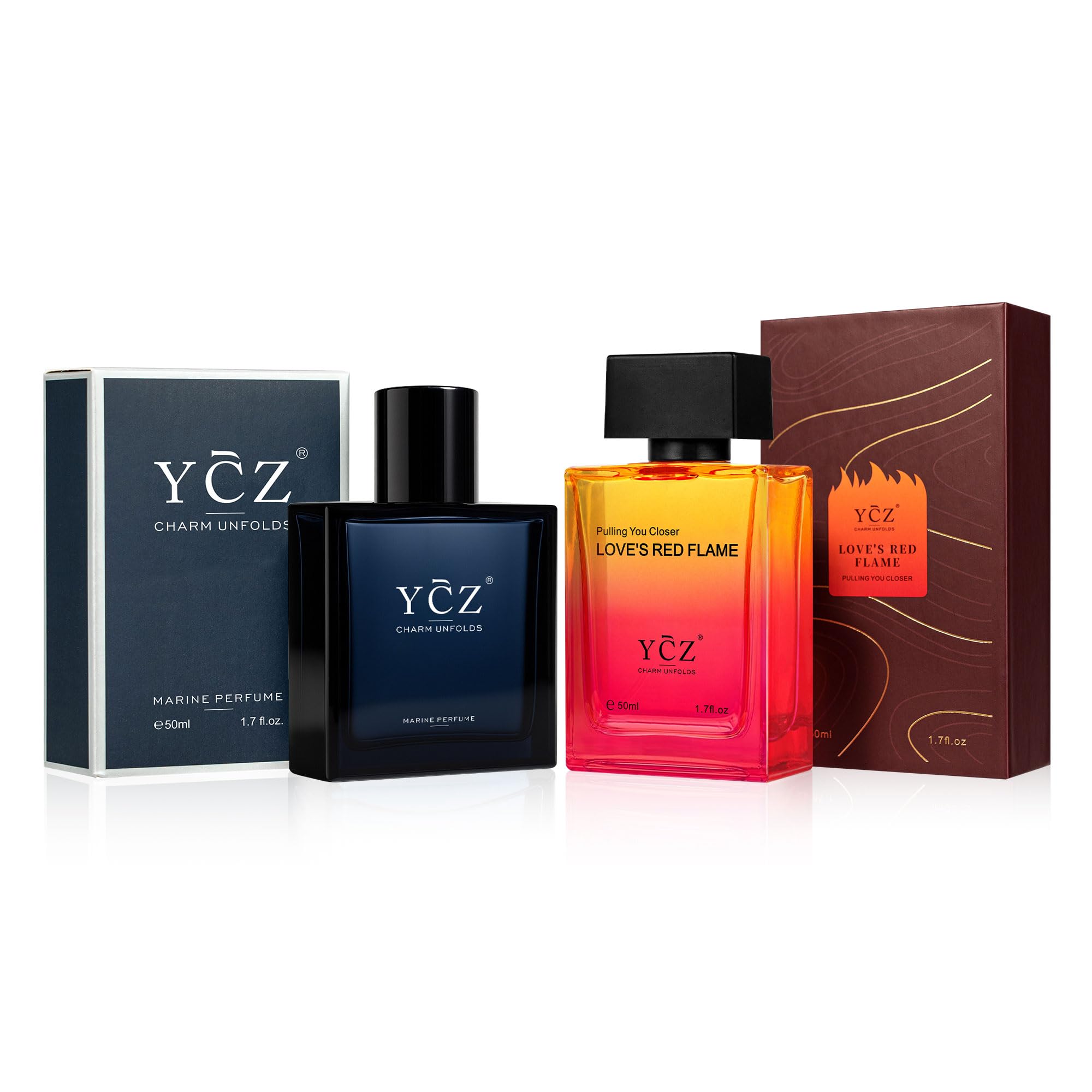 Ycz Men's Cologne Set, Marine & Borrowing Fire Fragrance Collection, 1.7 Fl Oz (50ml) Eau de Parfum, Long Lasting Oriental Woody Fragrance with Orange Notes, Men's Cologne Gift Set