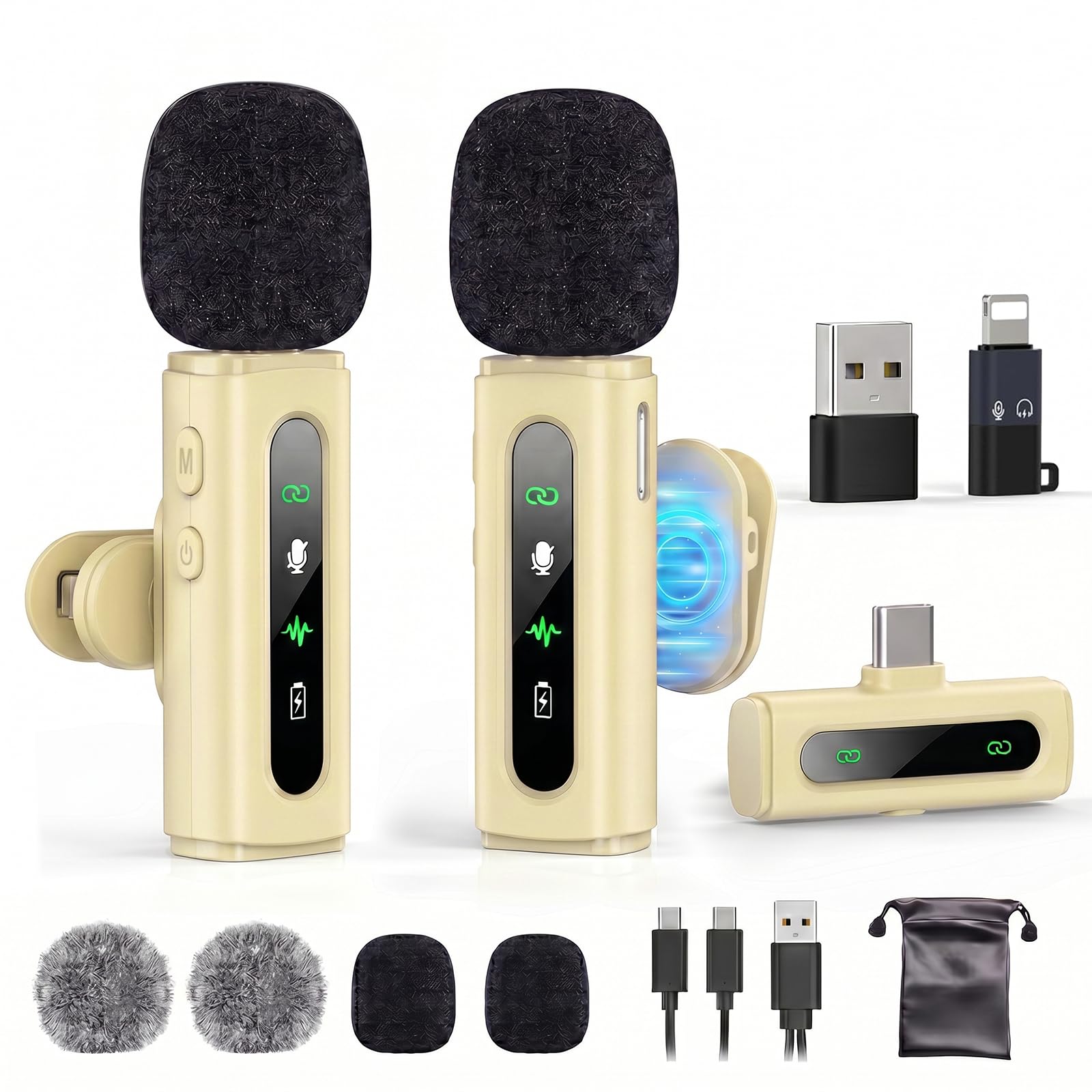 USB C Lavalier Microphone Wireless Mini Mic for Type-C Android Phone/Tablet/PC Video Recording Clip-on Mics with Rotatable Clip&Denoise Recording, Ideal for Vlog Tiktok Youtube Content Creator, Beige
