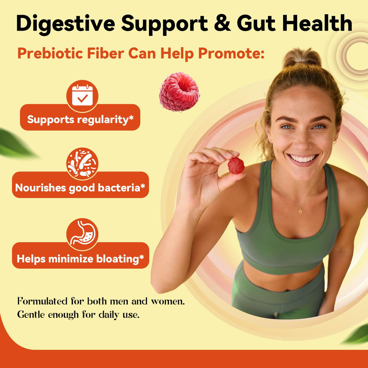 10-in-1 Prebiotic Fiber Gummies for Digestive Health & Regularity - GLP-1 Friendly - No Sugar Added Mixed Berry Flavor with Greens - Daily Supplement for Adults - 60 Count