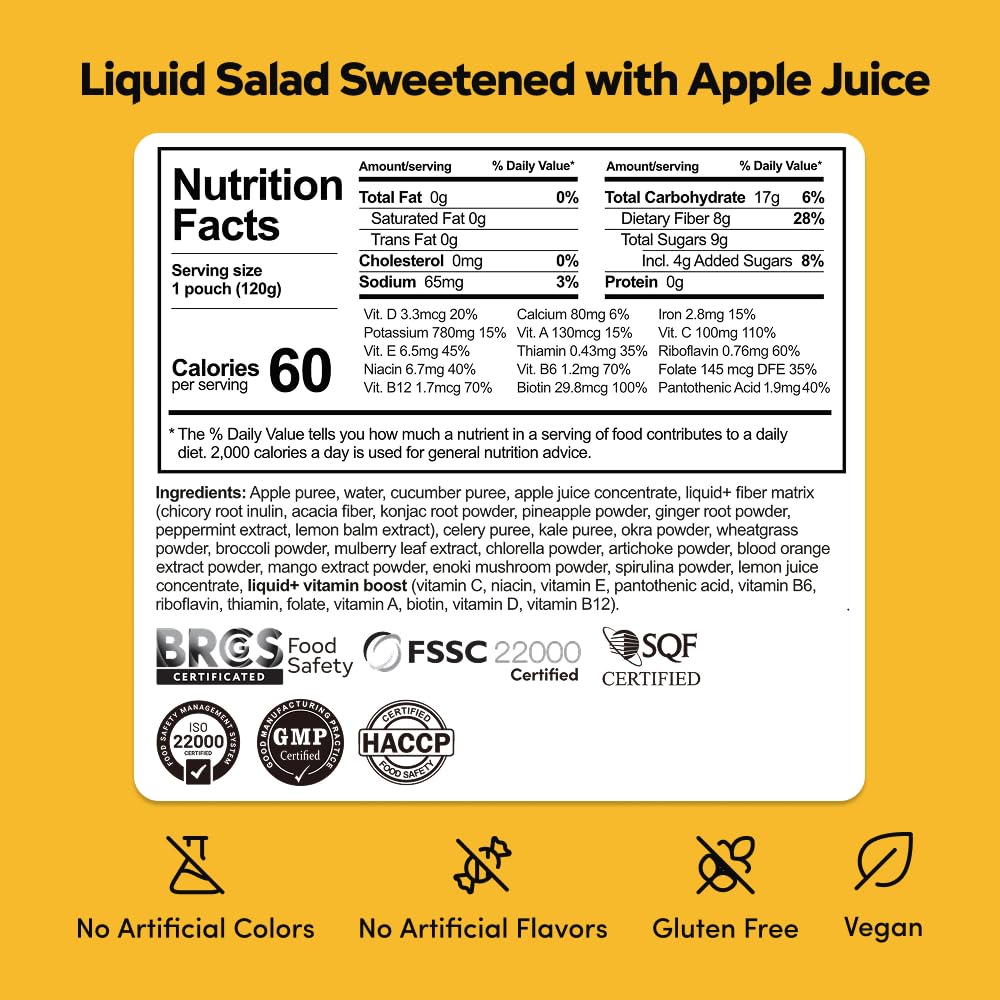 Liquid Salad, Sweetened with Apple Juice, High Fiber Superfood Pouches