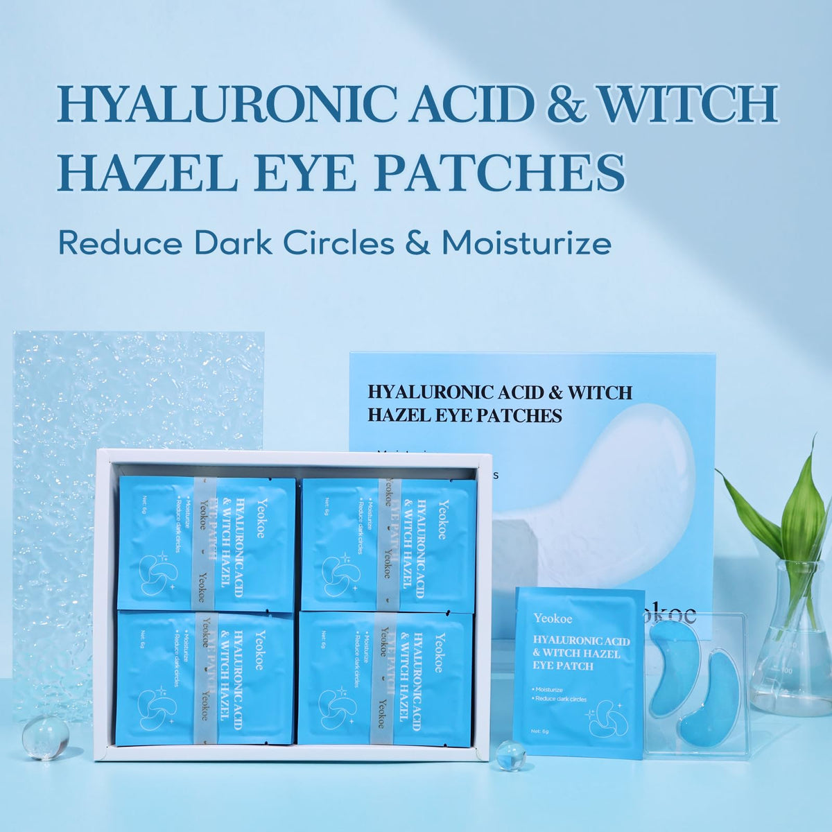 Yeokoe Under Eye Patches for Dark Circles,Puffy Eyes,20 Pairs Face Masks SkinCare With Hyaluronic Acid Witch Hazel for Moisturize