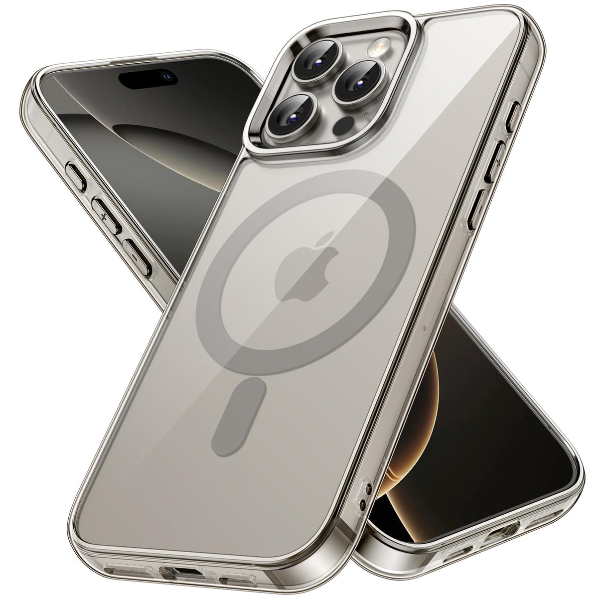 JETech Magnetic Case for iPhone 16 Pro Max 6.9-Inch Compatible with MagSafe, Shockproof Phone Bumper Cover, Anti-Scratch Clear Back (Natural Titanium)