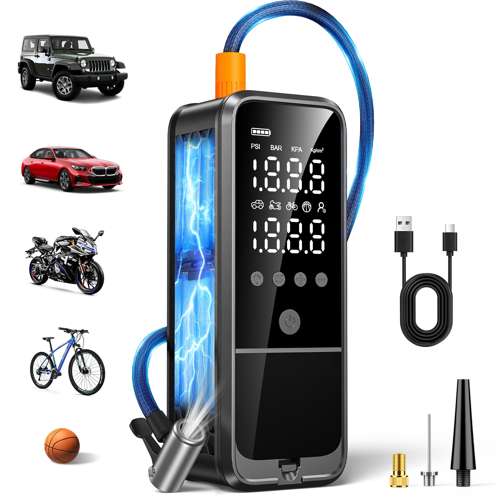 KZKB 160PSI Tire Inflator Portable Air Compressor, 6000mAh Portable Tire Inflator for Car Portable Air Pump with Tire Gauge Pressure & LED Light Air Pump for Car Tires Cordless Bike Pump for Car