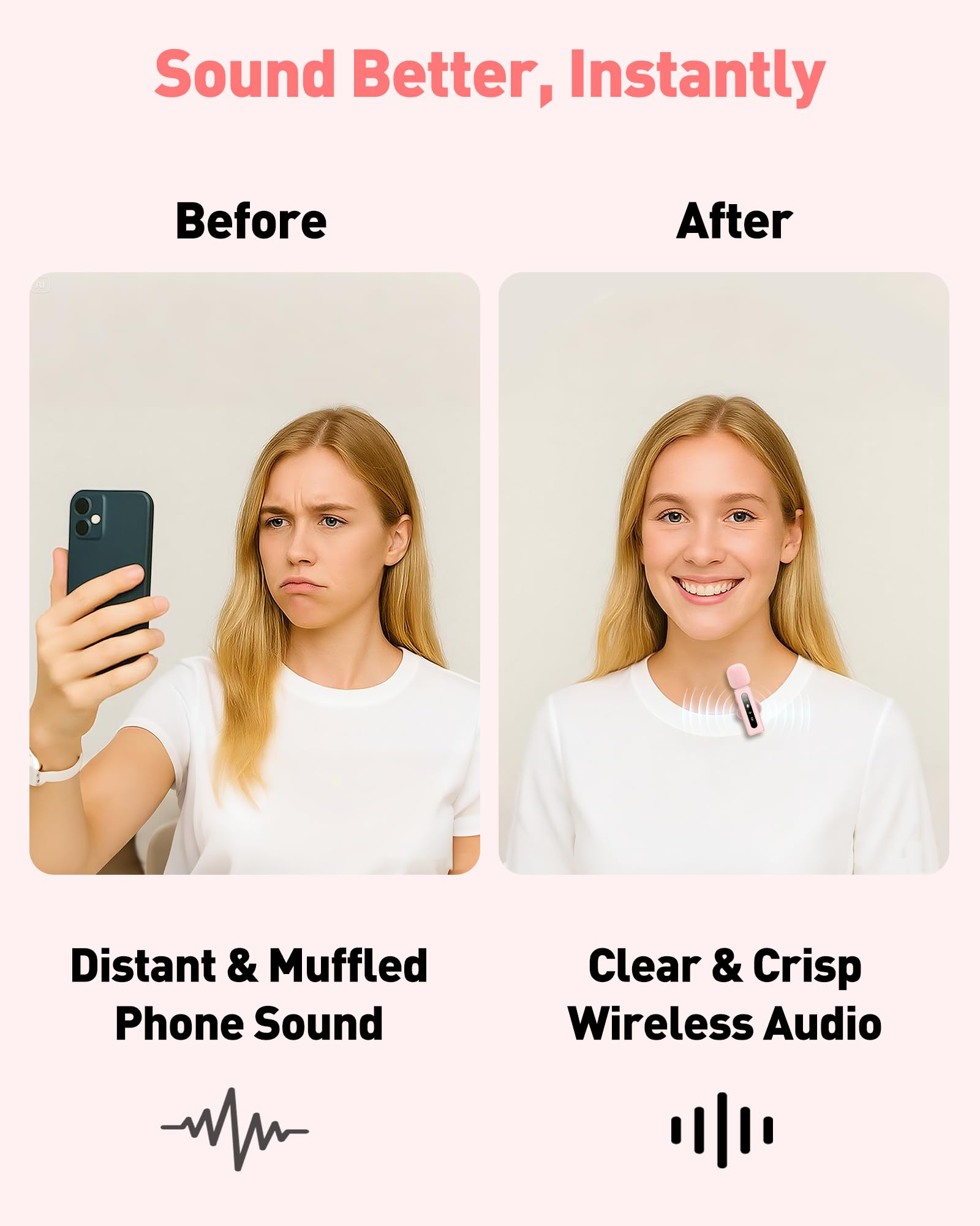 USB C Lavalier Microphone Wireless Mini Mic for Type-C Android Phone/Tablet/PC Video Recording Clip-on Mics with Rotatable Clip&Denoise Recording, Ideal for Vlog Tiktok Youtube Content Creator, Pink