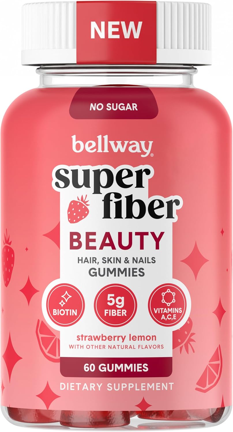 Bellway Super Fiber + Beauty, Fiber Gummies with Biotin, Sugar-Free, 60 Ct