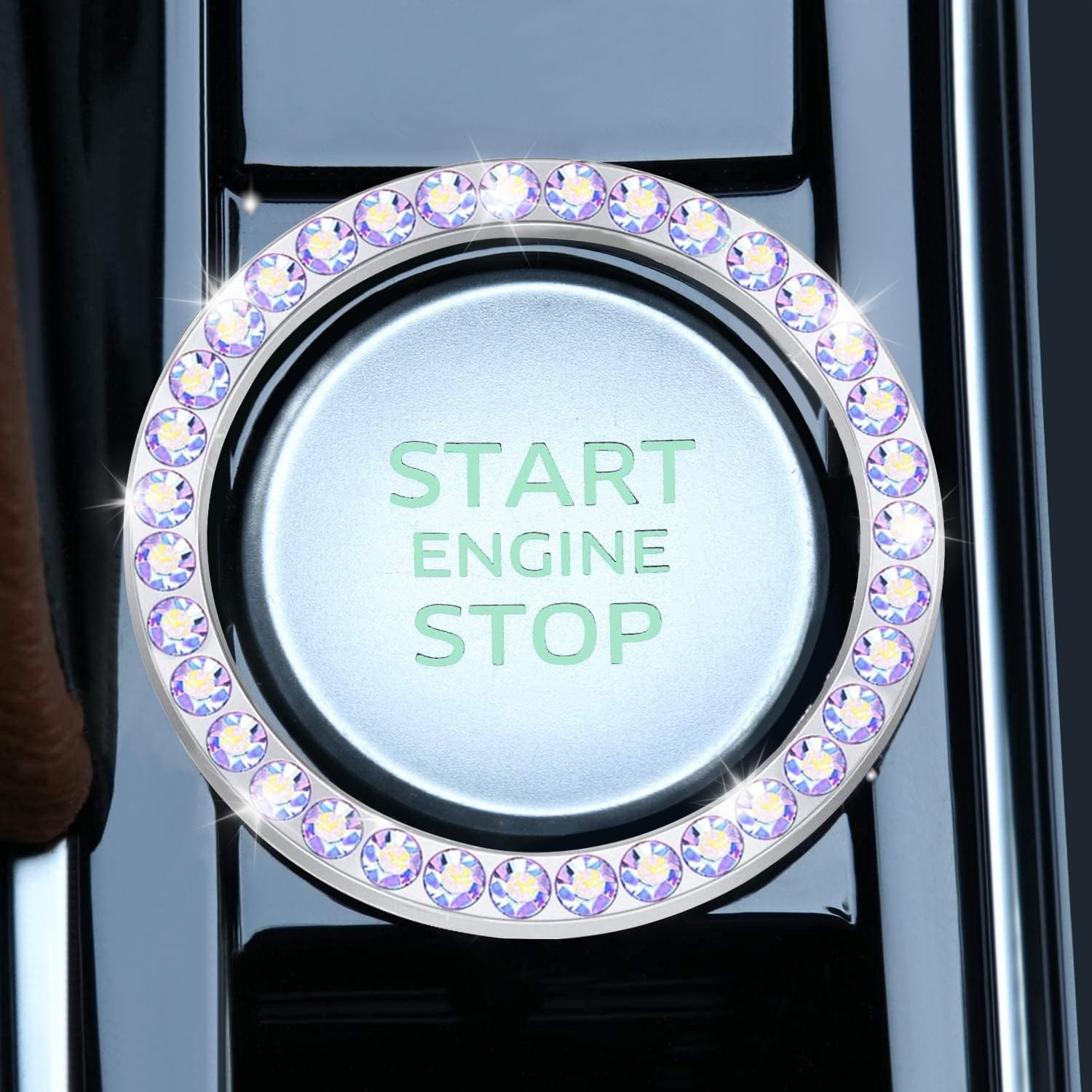 LivTee 2 PCS Crystal Rhinestone Car Engine Start Stop Decoration Ring, Bling Car Interior Accessories for Women, Push to Start Button Cover Sticker, Automotive Decals, Colorful