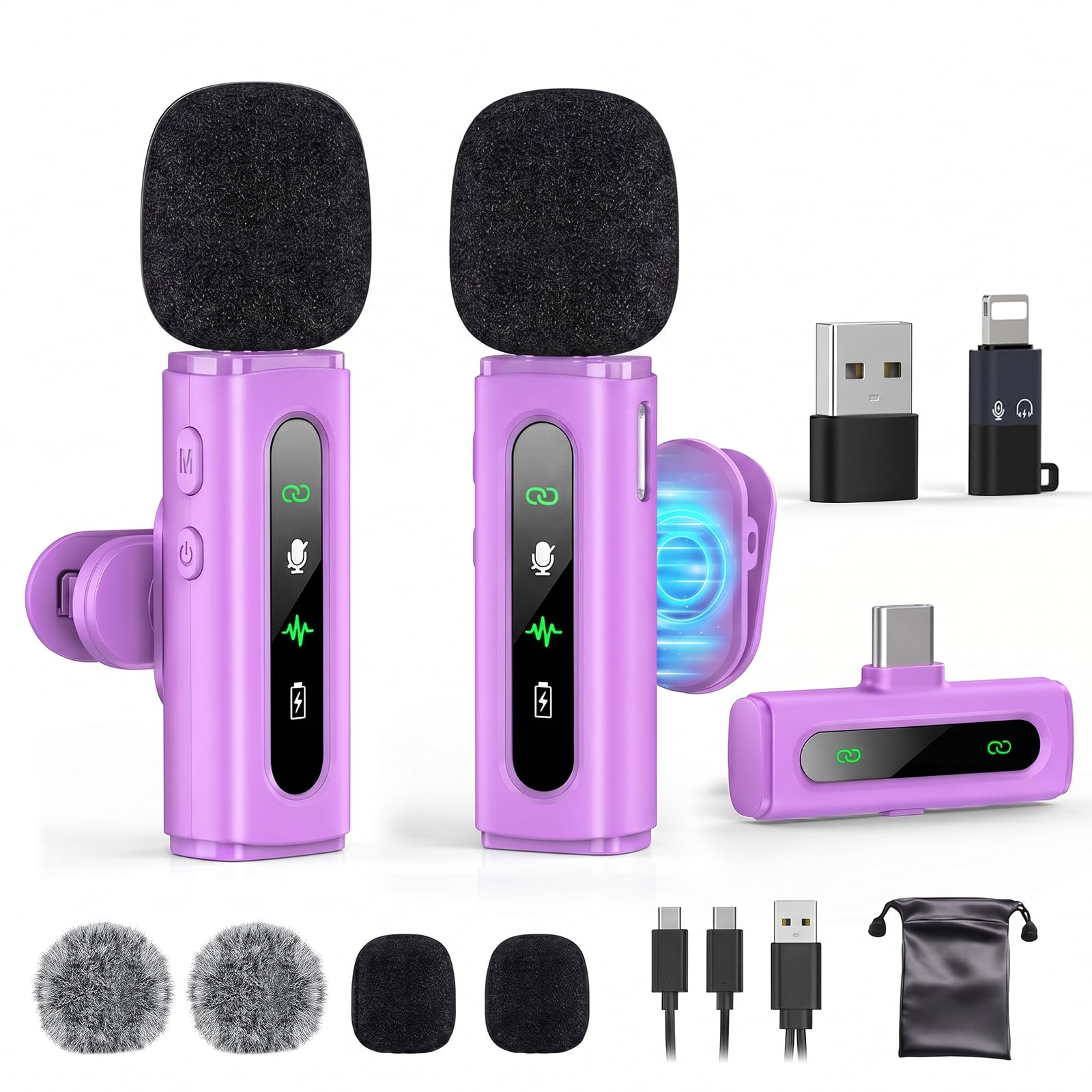 USB C Lavalier Microphone Wireless Mini Mic for Type-C Android Phone/Tablet/PC Video Recording Clip-on Mics with Rotatable Clip&Denoise Recording, Ideal for Vlog Tiktok Youtube Content Creator, Purple