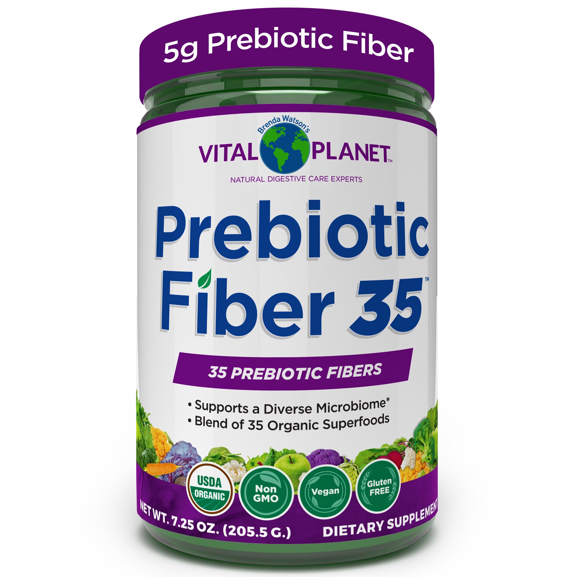 Vital Planet - Fiber 35 Powder Diverse Fiber Supplement for Dietary Support and Occasional Constipation with 35 Prebiotic Fibers and 35 Organic Superfoods to Maintain Bowel Regularity, 6.77 oz