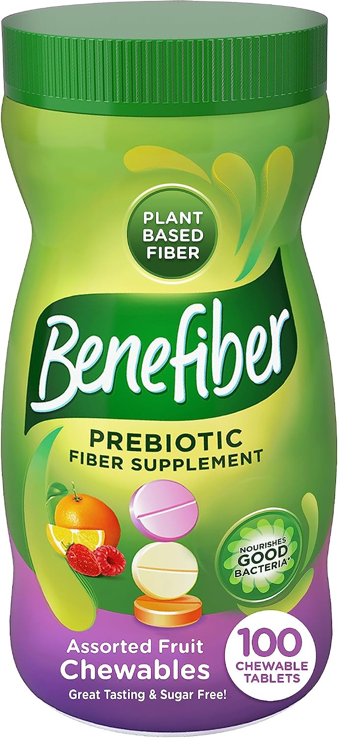 Benefiber Chewable Prebiotic Fiber Tablets, Assorted Fruit Flavors, 100 Ct