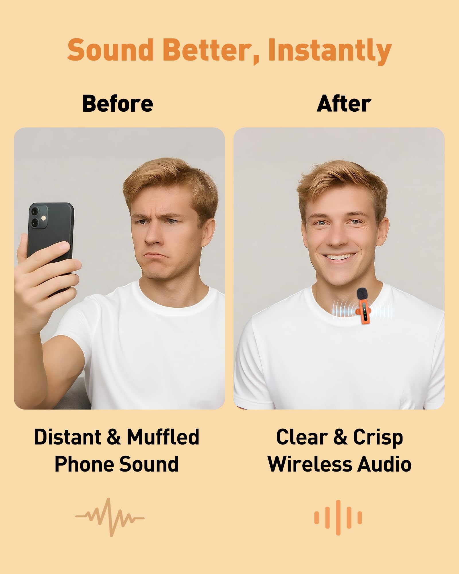 USB C Lavalier Microphone Wireless Mini Mic for Type-C Android Phone/Tablet/PC Video Recording Clip-on Mics with Rotatable Clip&Denoise Recording, Ideal for Vlog Youtube Content Creator, Orange