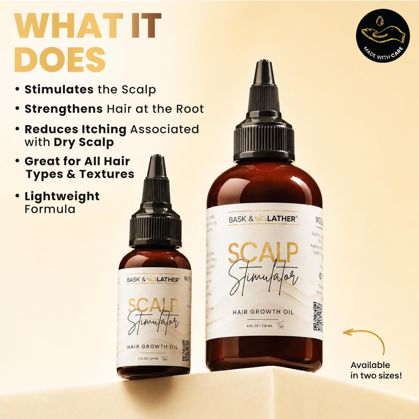 Bask & Lather Scalp Stimulator Hair Growth Oil, Cold Pressed Mint and Rosemary Blend with Grapeseed for Hair Growth, Organic Natural Leave in, All Hair Types, 2 Fl Oz